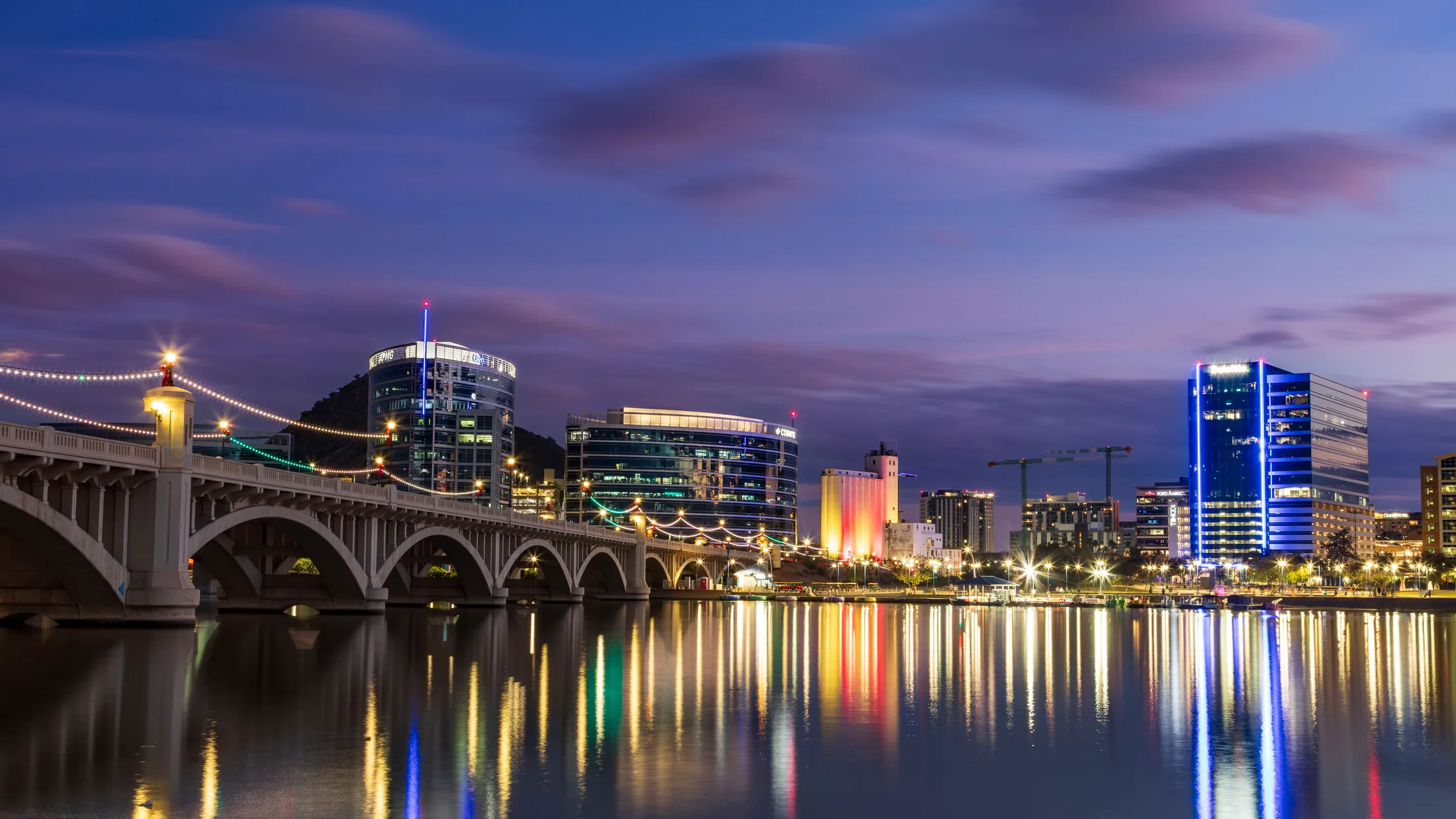 Tempe Town Lake, ocean and lake and river and pier, a fine art photograph by Michael Joseph Baca