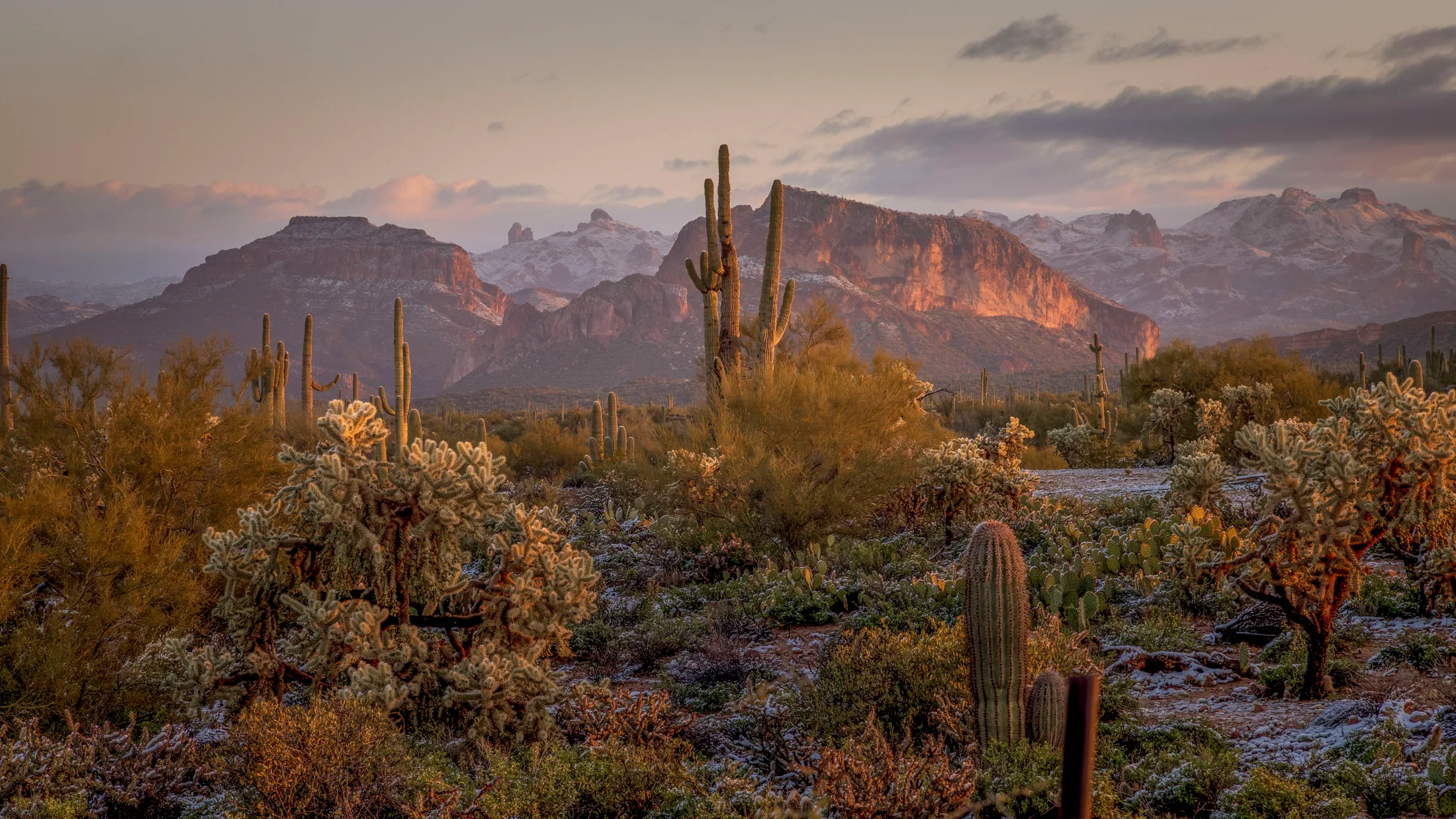 The Buttes Florence AZ, snow, a fine art photograph by Michael Joseph Baca, Casa de Baca Studios, Florence, Arizona