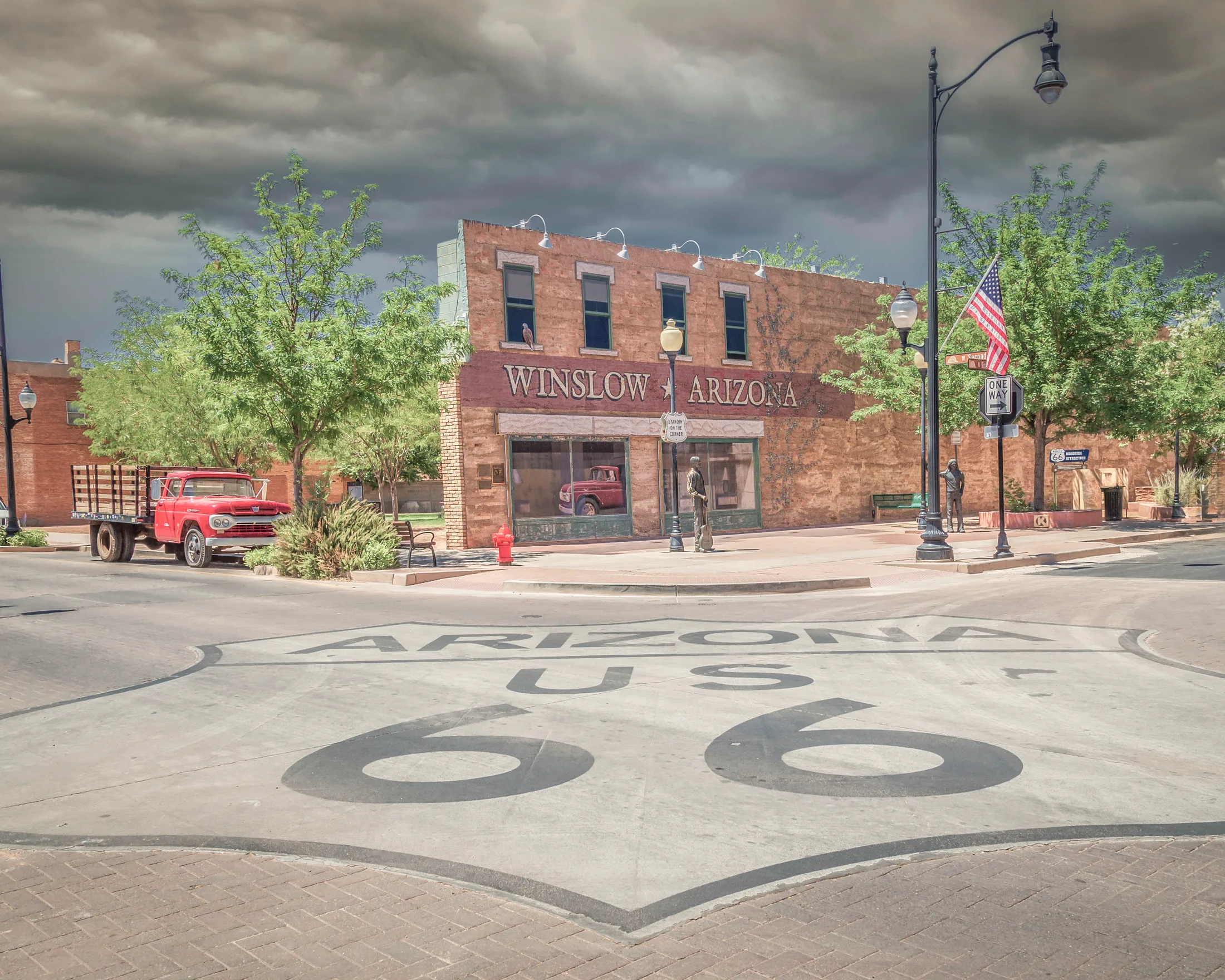 The Corner in Winslow Arizona, architecture, a fine art photograph by Michael Joseph Baca
