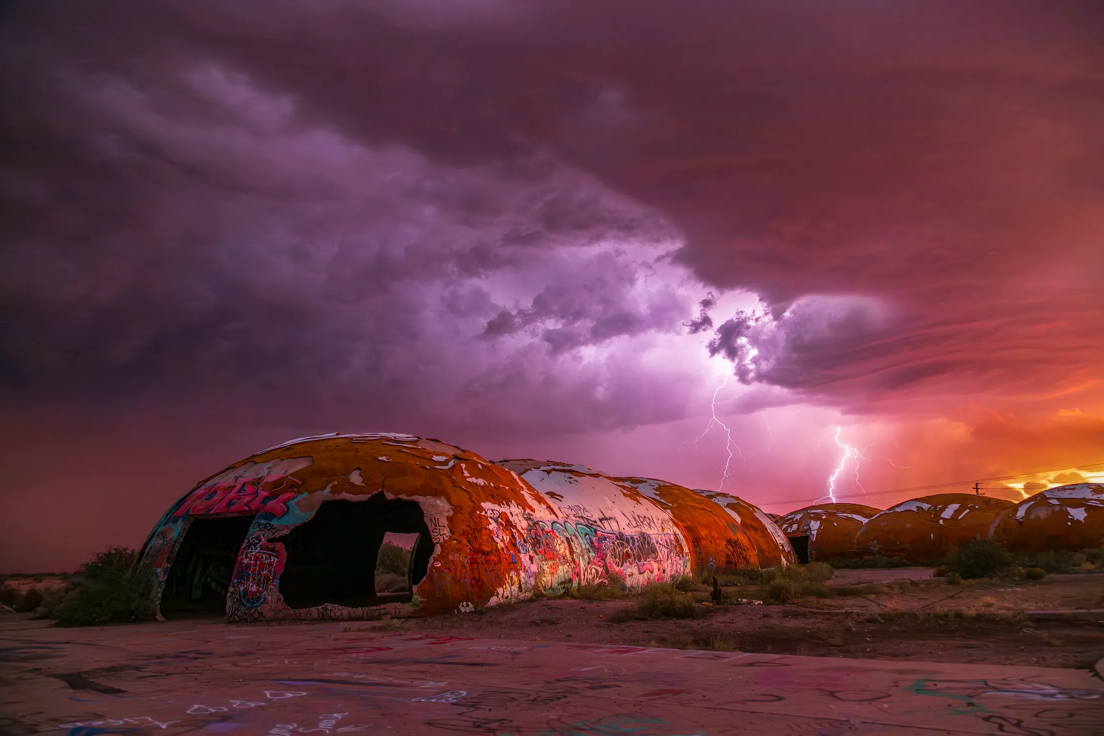 The Domes Casa Grande AZ, lightning, a fine art photograph by Michael Joseph Baca, Casa de Baca Studios, Florence, Arizona