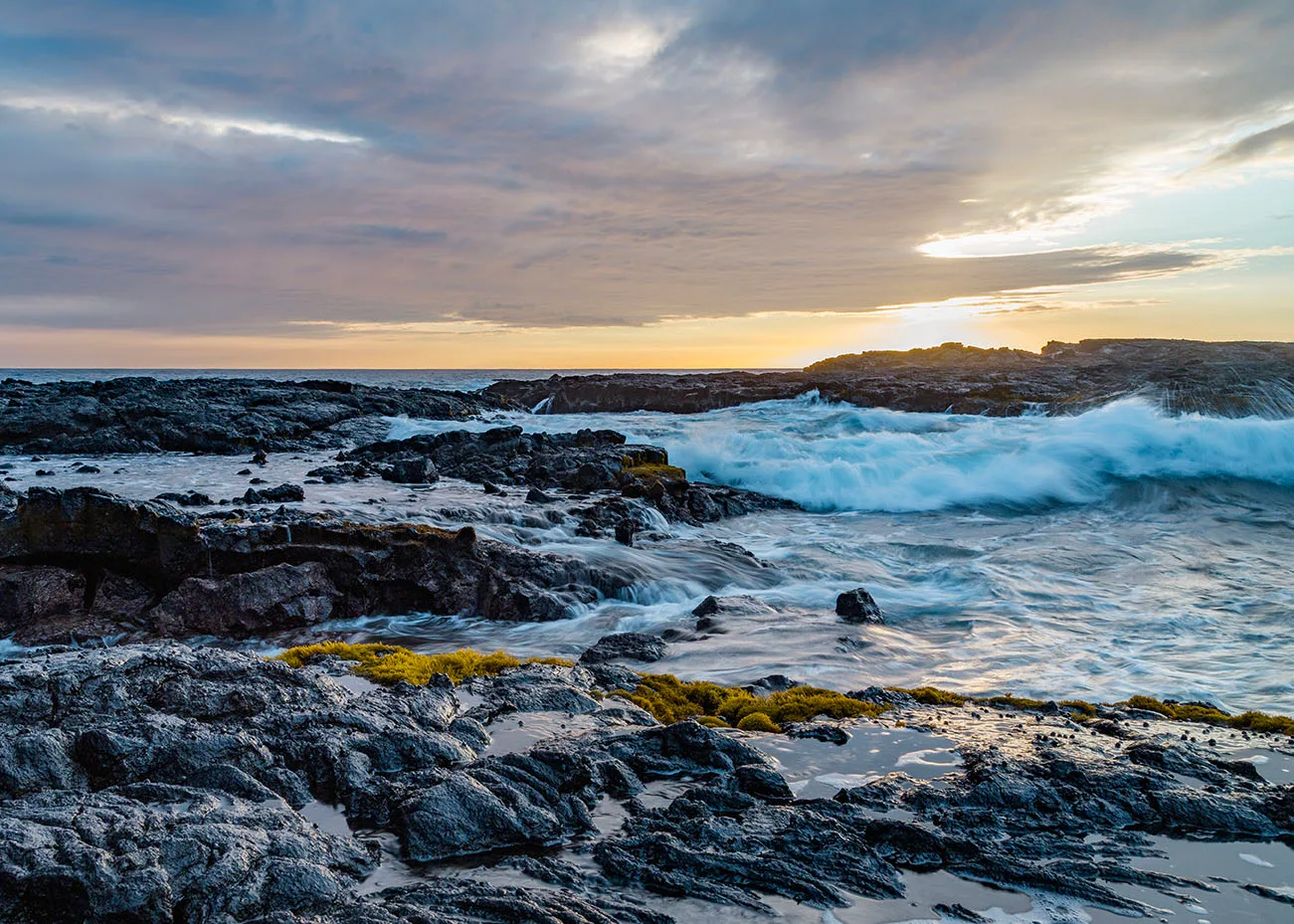 Wawaloli Beach tide pools, ocean and lake and river and pier, a fine art photograph by Janell Evelyn Baca