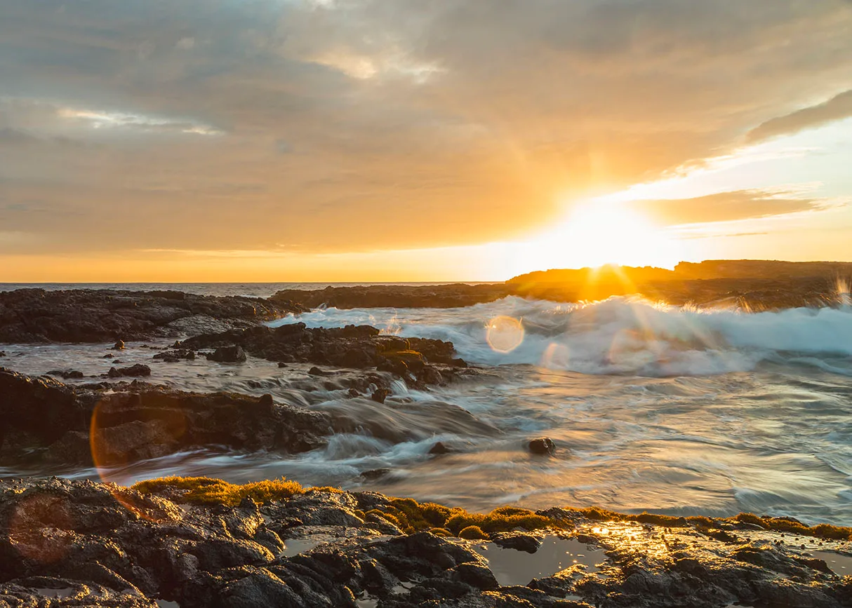 Wawaloli Beach Tide Pools Sunset, ocean and lake and river and pier, a fine art photograph by Janell Evelyn Baca