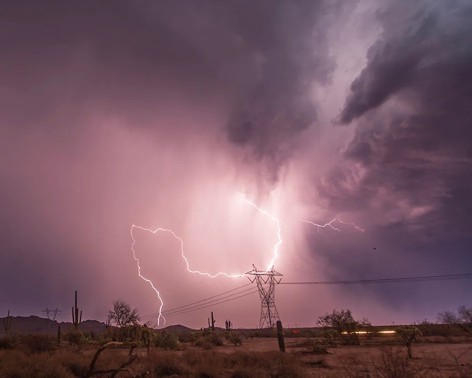 Whipped Lightning Hwy 60 near Peralta, a fine art photograph by Janell Evelyn Baca, Casa de Baca Studios, Florence, Arizona
