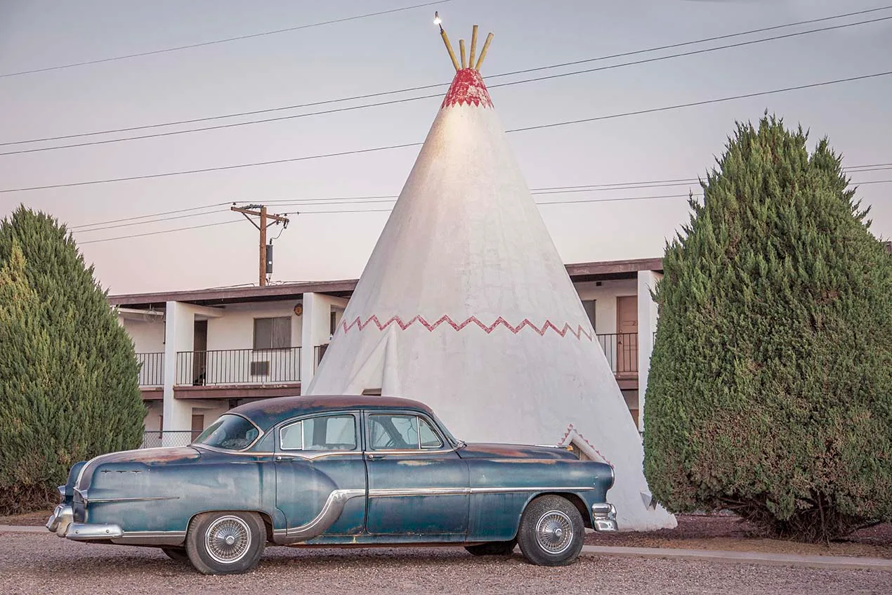 Wigwam Motel Holbrook AZ, vehicles, a fine art photograph by Janell Evelyn Baca, Casa de Baca Studios, Florence, Arizona