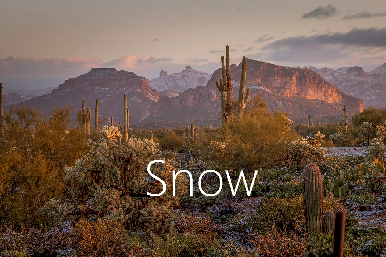 MAR (10) Elvis Chapel & Superstition Mountains Lost Dutchman, snow, a fine art photograph by Michael Joseph Baca